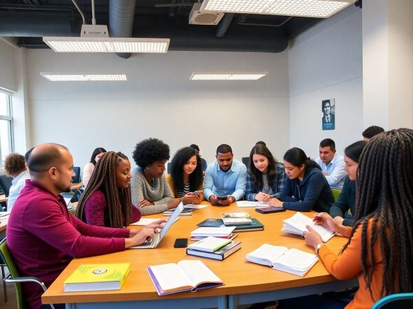 Oameni care învață despre educația financiară într-o sală de clasă.